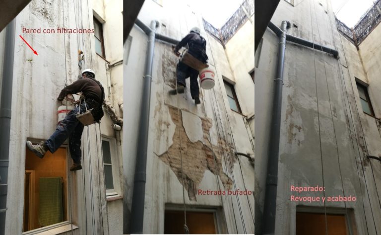 proceso reparacion pared patio luces revoque mortero